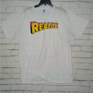 Sublimation-T American Apparel Mens Graphic "Realist"  White T-shirt Size Xlarge